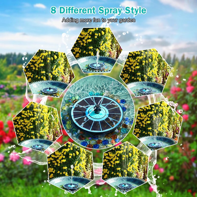 GAIZERL Solar Fountain Cyan Flower, Upgrade 3.5W Solar Bird Bath Fountains, Solar Powered Water Fountain with 7 Nozzles, 4 Fixed Pipes for Hummingbirds, Bird Bath, Garden, Pool, and Pond - Image 2